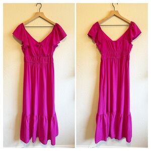 Nine West Vibrant Pink Maxi Dress with Ruffle Sleeves- size M